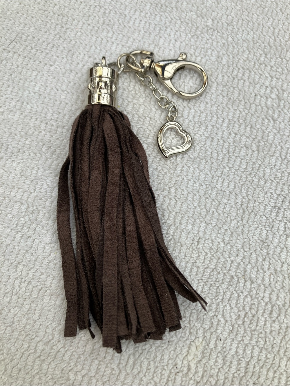 Brown faux leather tassel bag charm or key holder